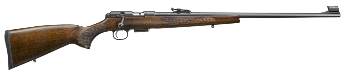 CZ-USA 02303 CZ 457 Lux Full Size 17 HMR 5+1 24" Black Nitride Black Nitride Steel Receiver Turkish Walnut Fixed European-Style Stock Right Hand