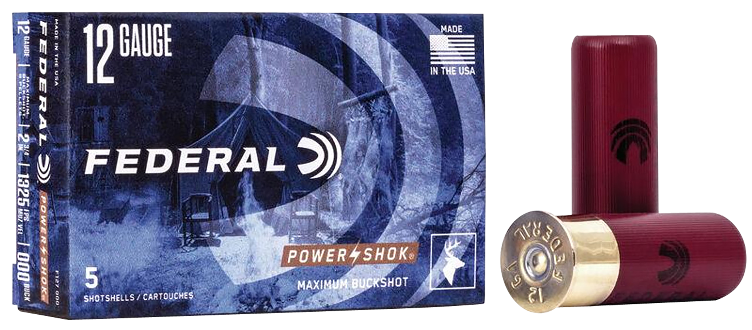 Federal F127000 Power-Shok Magnum 12Gauge 2.75" 8Pellets 000BuckShot 5 Per Box/50 Case