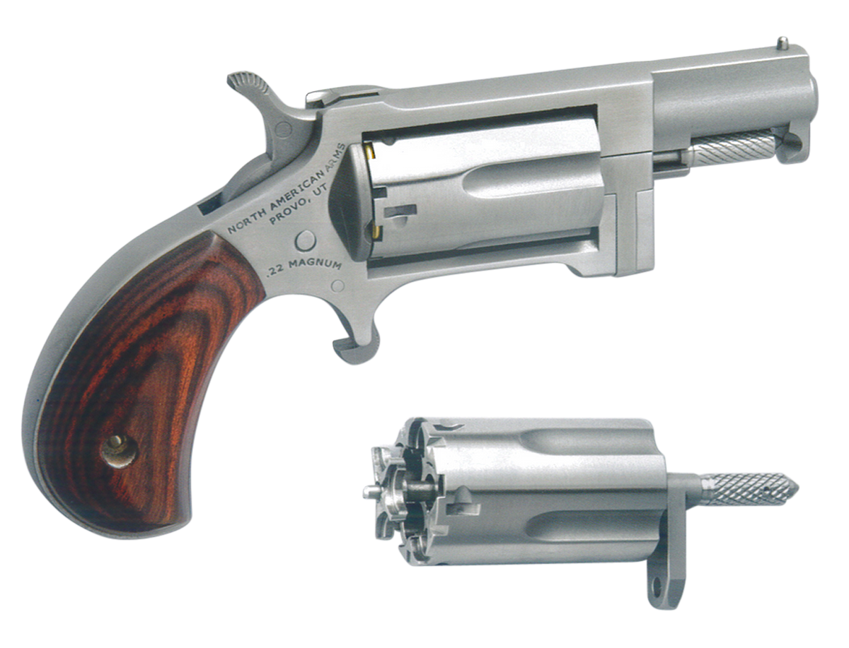 North American Arms SWC Sidewinder Conversion 22 LR/22 WMR 5 Shot 1.50" Stainless Steel Barrel, Frame & Cylinder, Rosewood Birdshead Grip, Exposed Hammer