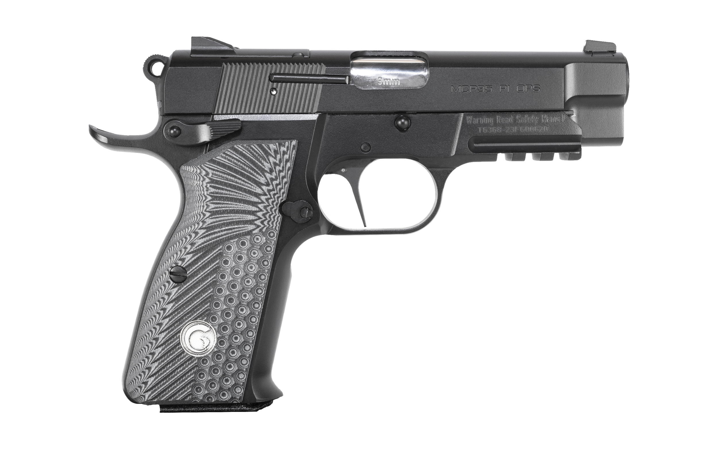 EAA GIRSAN 390446 MC P35PI OPS 9mm Luger 15+1 3.88" Matte Black Optic Ready/Serrated Steel Slide, Matte Black Steel Frame w/Accessory Rail & Beavertail Black Textured G10 Grips Ambidextrous