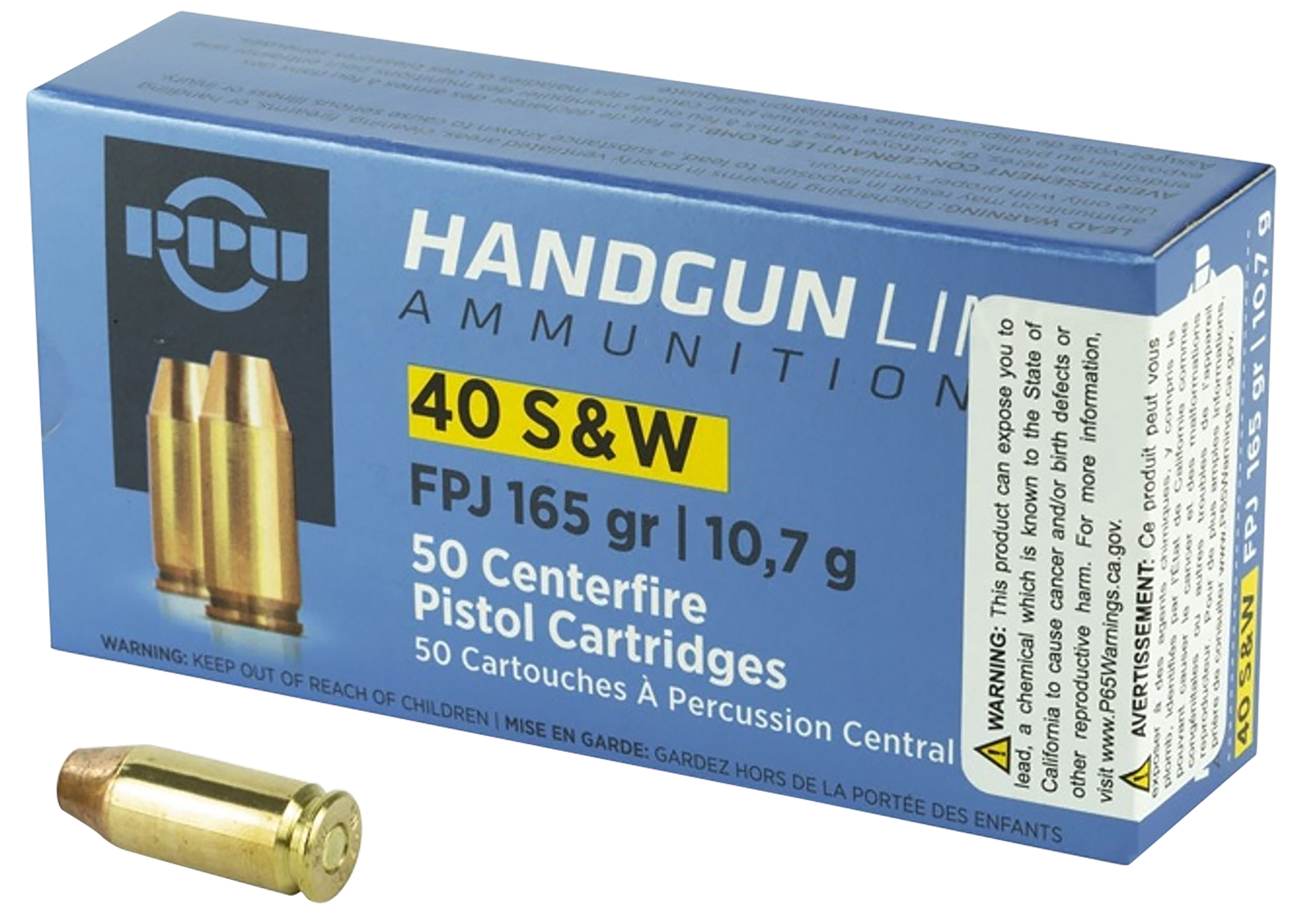 PPU PPH40F Handgun  40S&W 165gr Flat Point Jacketed 50 Per Box/10 Case