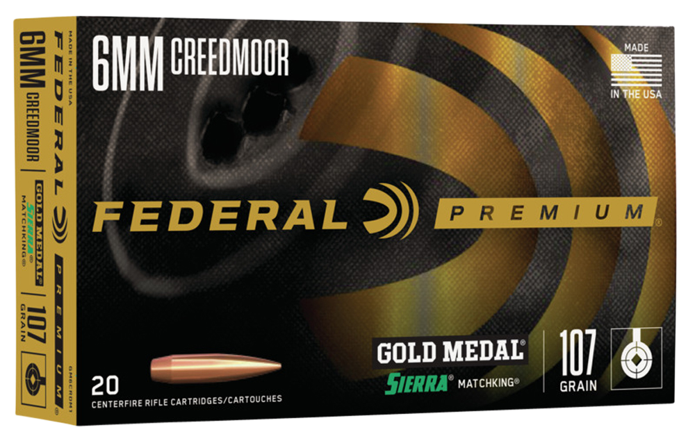 Federal GM6CRDM1 Premium Gold Medal 6mmCreedmoor 107gr Sierra MatchKing BTHP 20 Per Box/10 Case