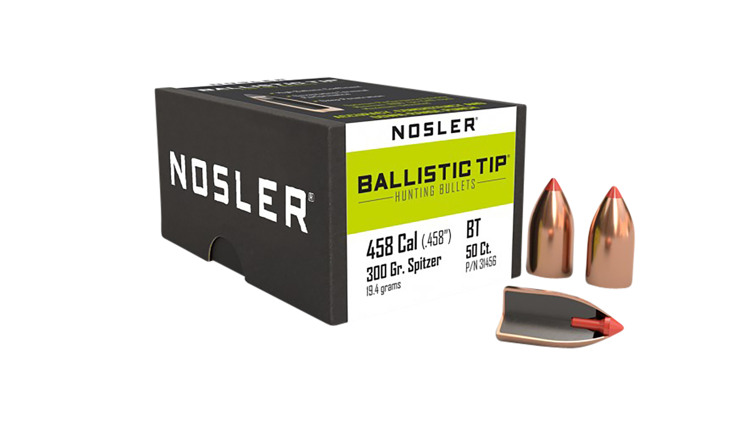 Nosler 31456 Ballistic Tip 458Cal 300gr Spitzer Point 50/Box