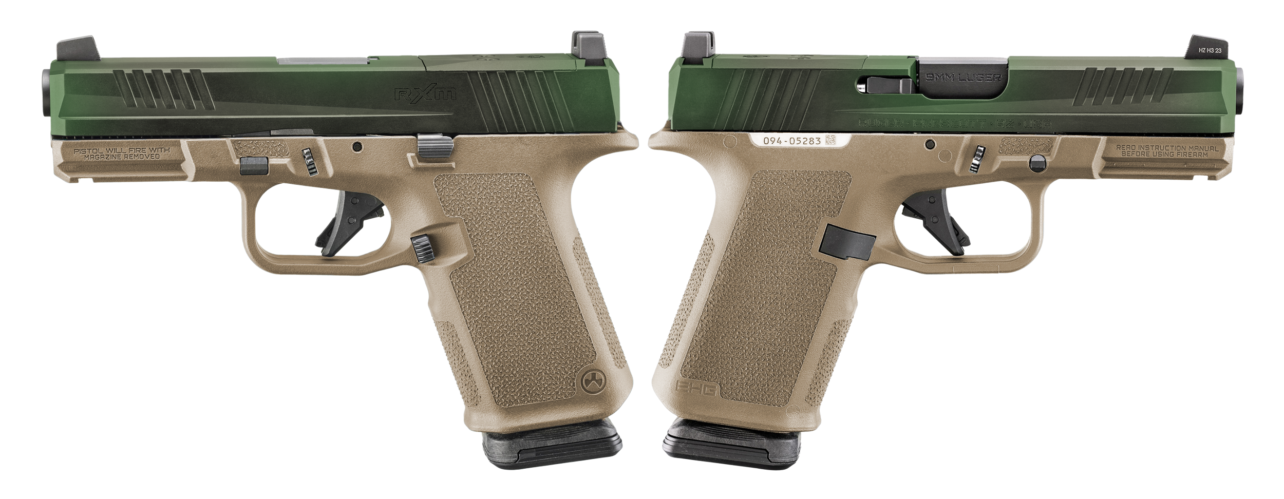 RUGER RXM TROPIC 9MM PISTOL 4" BBL OD GREEN/COYOTE TAN O.R. 2-15RD MAGS