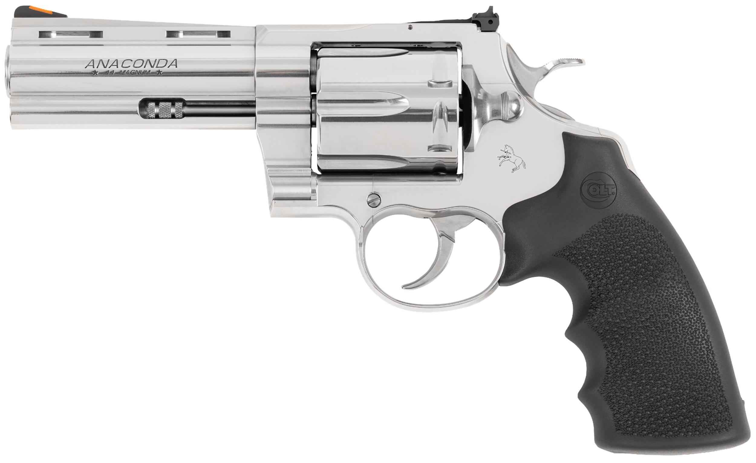 Colt Mfg ANACONDASP4RTS Anaconda 44 Mag 6 Shot 4.25" Stainless Barrel, Cylinder & Frame, Black Hogue Rubber w/Finger Grooves Grip