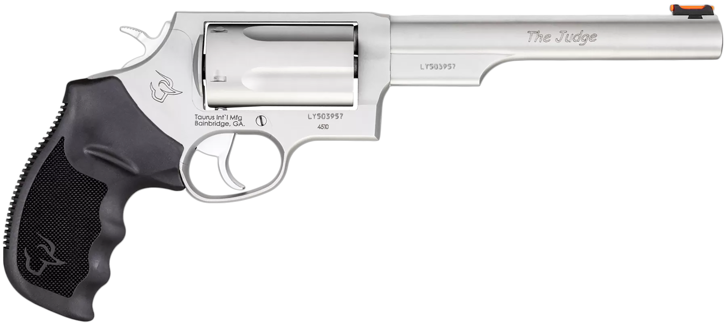 Taurus 2-441069T Judge Compact 45 Colt (Long Colt)/410 Bore 5 Shot 6.50" Matte Stainless Steel Barrel, Cylinder & Frame, Black Ribber Grip, Transfer Bar Safety, Exposed Hammer