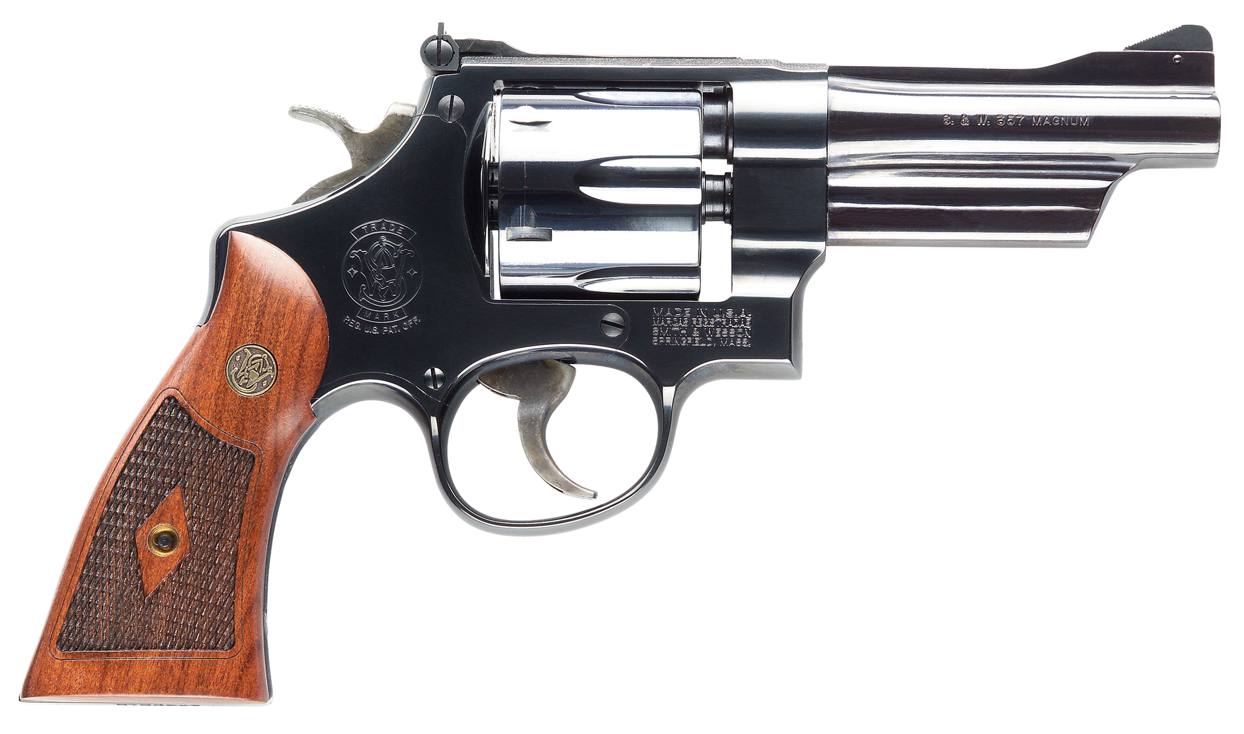 Smith & Wesson 150339 Model 27 Classic 357 Mag Or 38 S&W Spl +P Blued Carbon Steel 4" Barrel, 6rd  Cylinder & N-Frame, Checkered Square Butt Walnut Grip