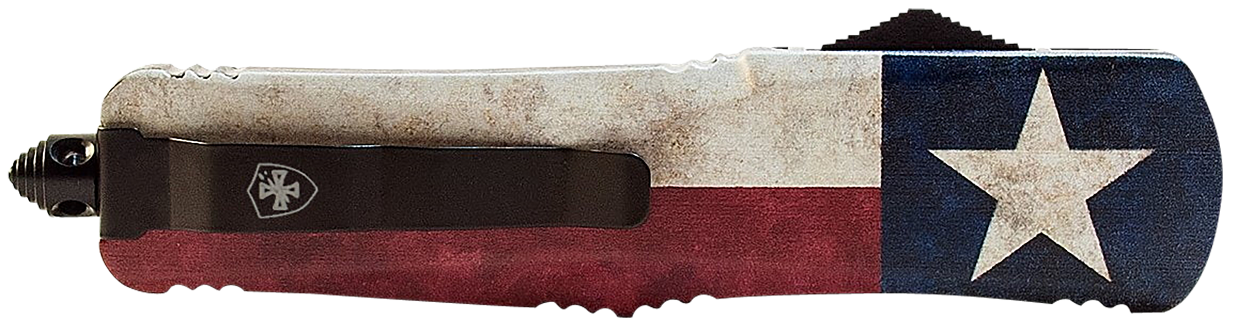 Templar Knife SCAP331 Gen II Captain Small 2.69" OTF Drop Point Plain Black Oxide Stonewashed 440C SS Blade, 4.31" Red/White/Blue w/Star Aluminum Handle Glass Breaker