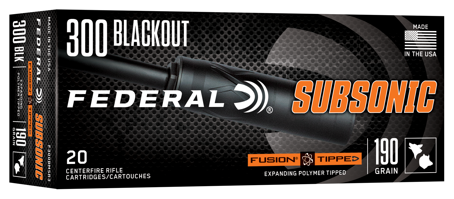 Federal F300BMSR3 Fusion  300Blackout 190gr Bonded Soft Point 20 Per Box/10 Case