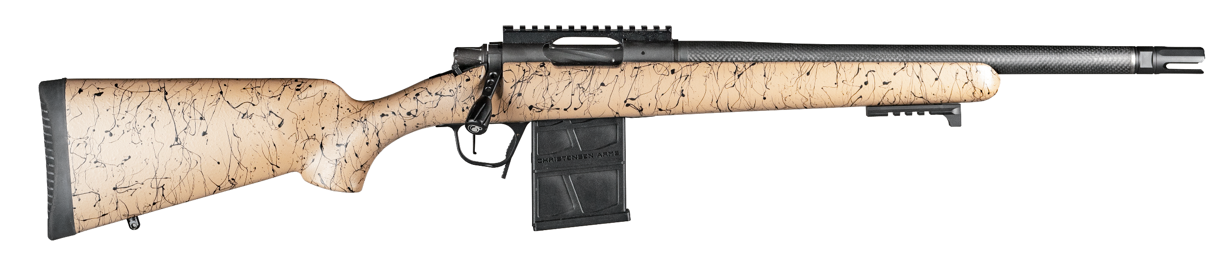 Christensen Arms 8010612100 Ridgeline Scout Full Size 6.5 Creedmoor 4+1, 16" Black Nitride Steel Threaded Barrel, Black Nitride Aluminum Receiver, Tan w/Black Webbing Fixed Sporter Stock