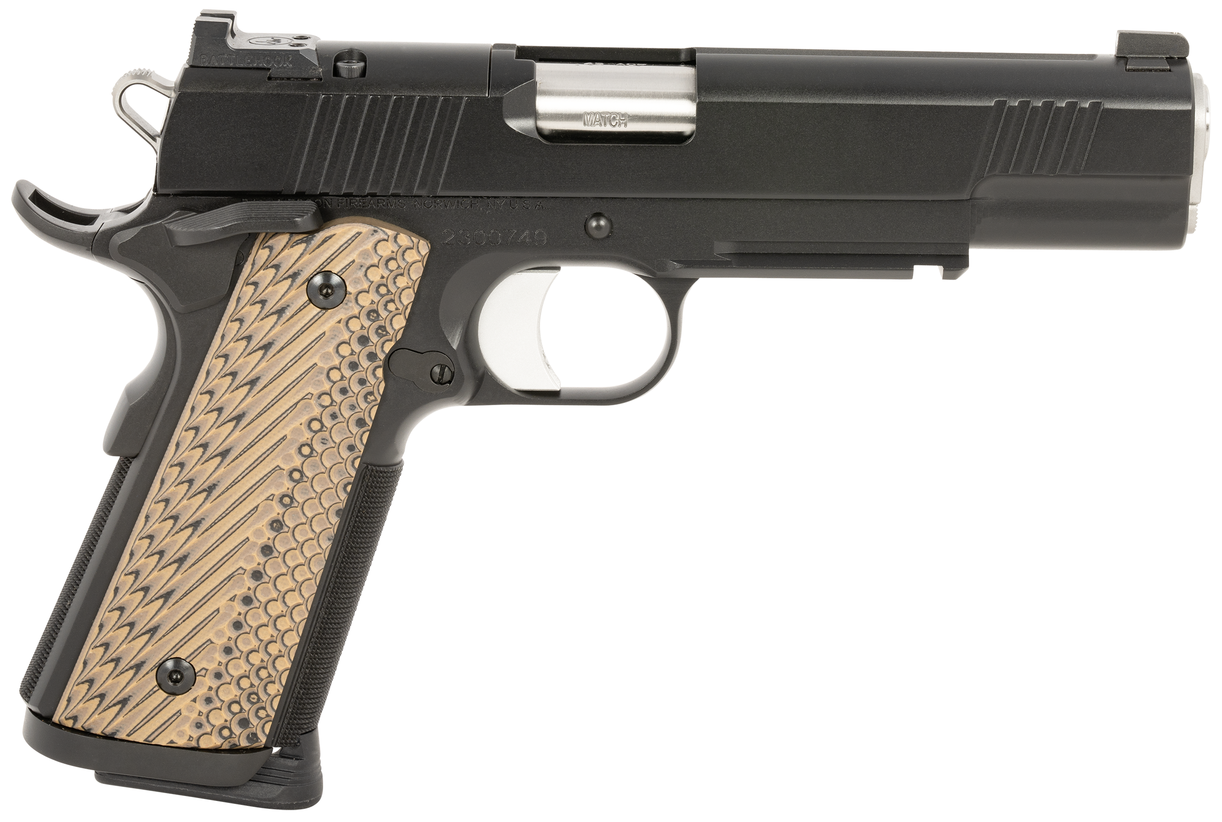 Dan Wesson 01799 Specialist 45 ACP 8+1 (2) 5" Match Grade Stainless Barrel, Black, Beavertail Frame with Pic. Rail, Optic Cut Serrated Side, Black/Brown G10 Grip, Night Sights