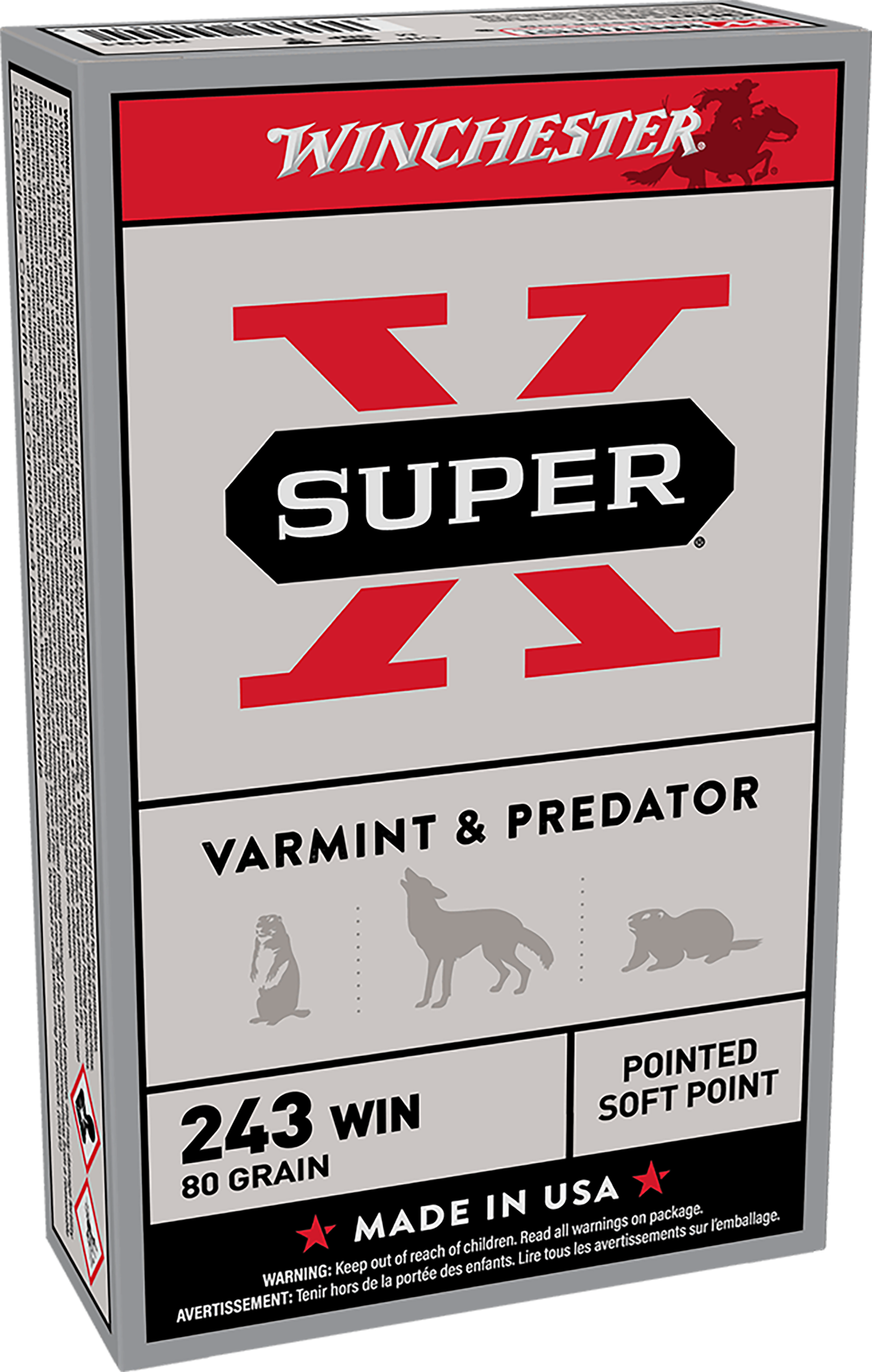 Winchester Ammo X2431 Super X  243Win 80gr Jacketed Soft Point 20 Per Box/10 Case