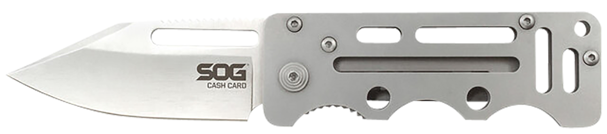 S.O.G SOG-EZ1-CP Cash Card  2.75" Folding Clip Point Satin 8Cr13MoV SS Blade/ Silver Skeletonized Stainless Steel Handle