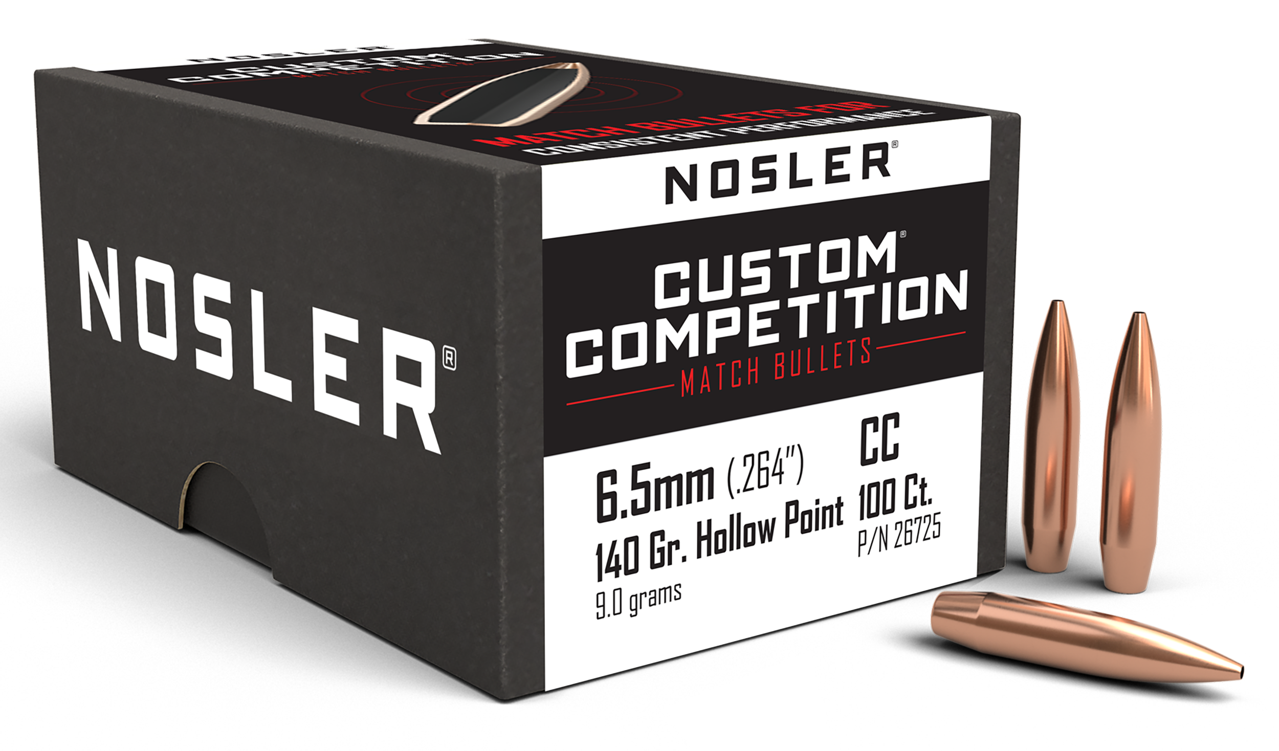 Nosler 26725 Custom Competition 6.5Creedmoor 140gr Hollow Point Boat Tail 100/Box