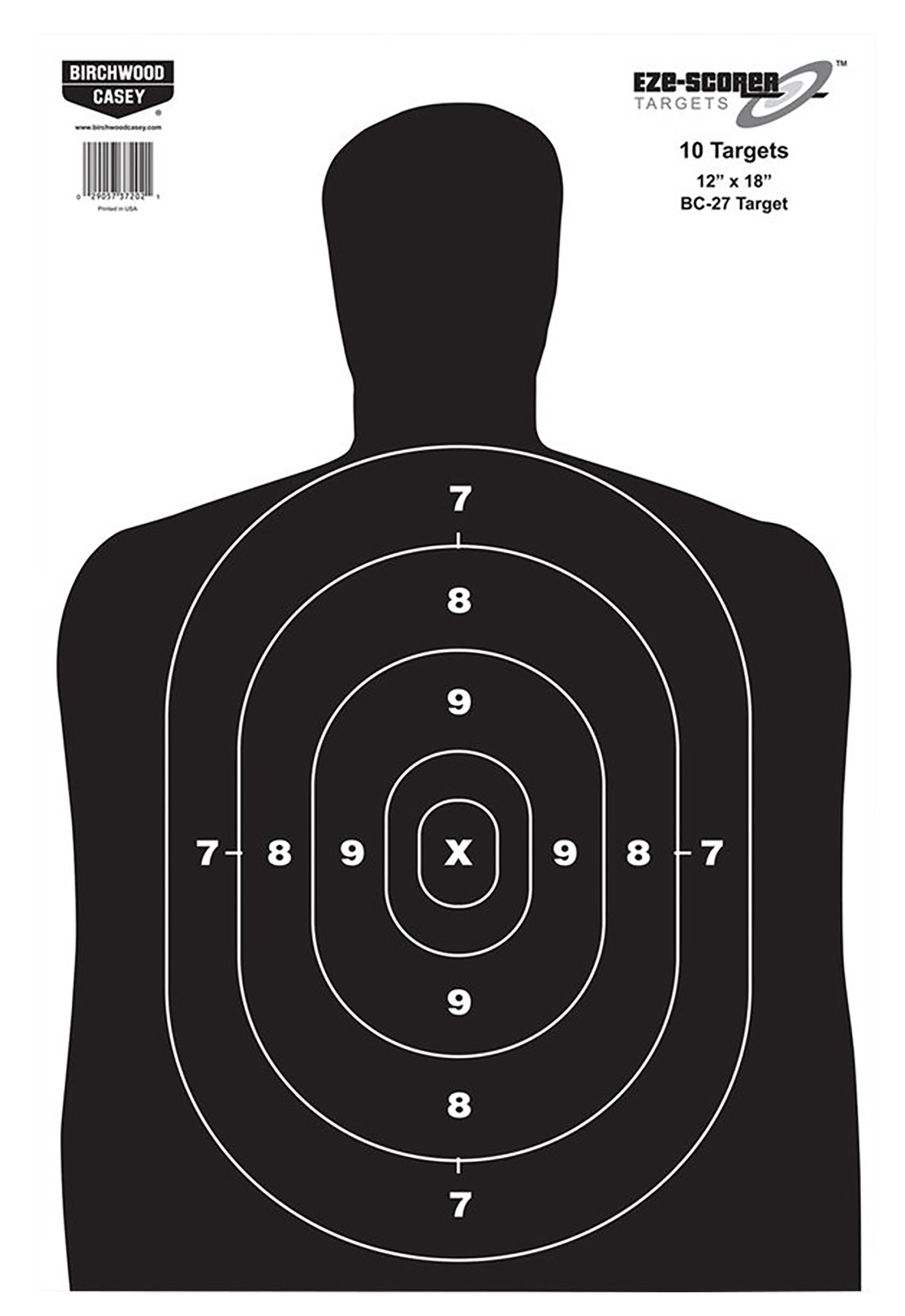 Birchwood Casey 37202 EZE-Scorer BC-27 Silhouette Paper Hanging Universal 12" x 18" Black/White 10 Pk.