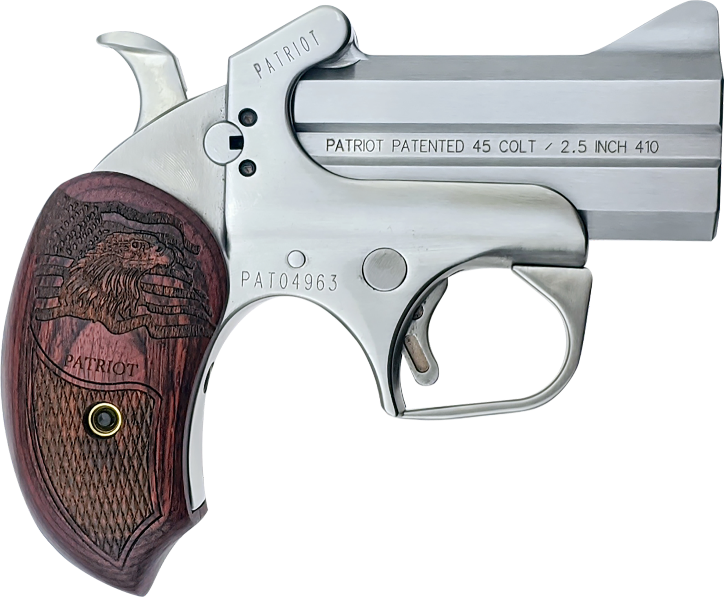 Bond Arms BAPA Patriot Original 45 Colt/410 Gauge 2rd Shot 3"Stainless Steel Barrel Extended Rosewood Grips Right Hand