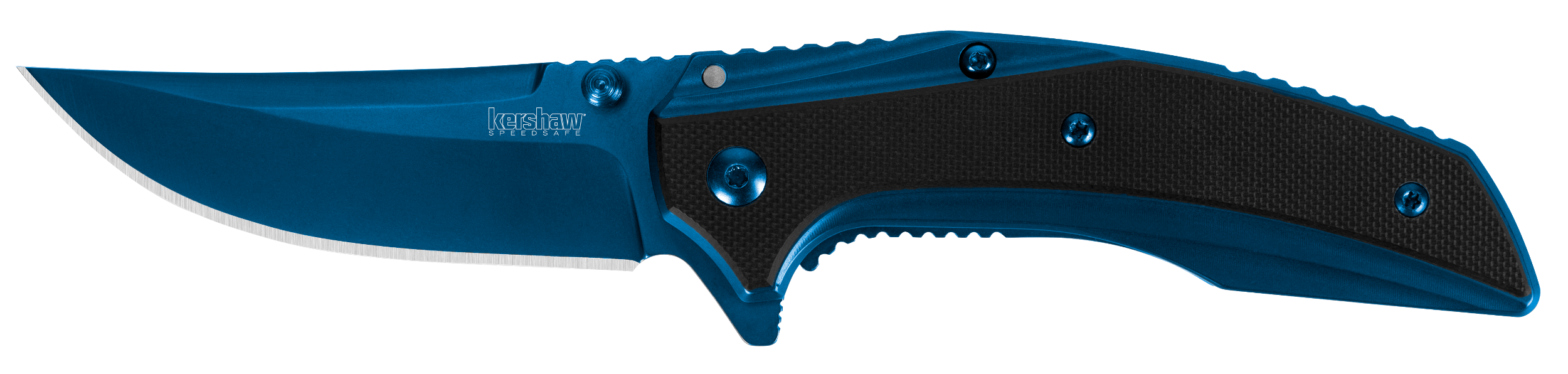 Kershaw 8320 Outright  3" Folding Trailing Point Plain Blue PVD 8Cr13MoV SS Blade Black/Blue G10/SS Handle Includes Pocket Clip
