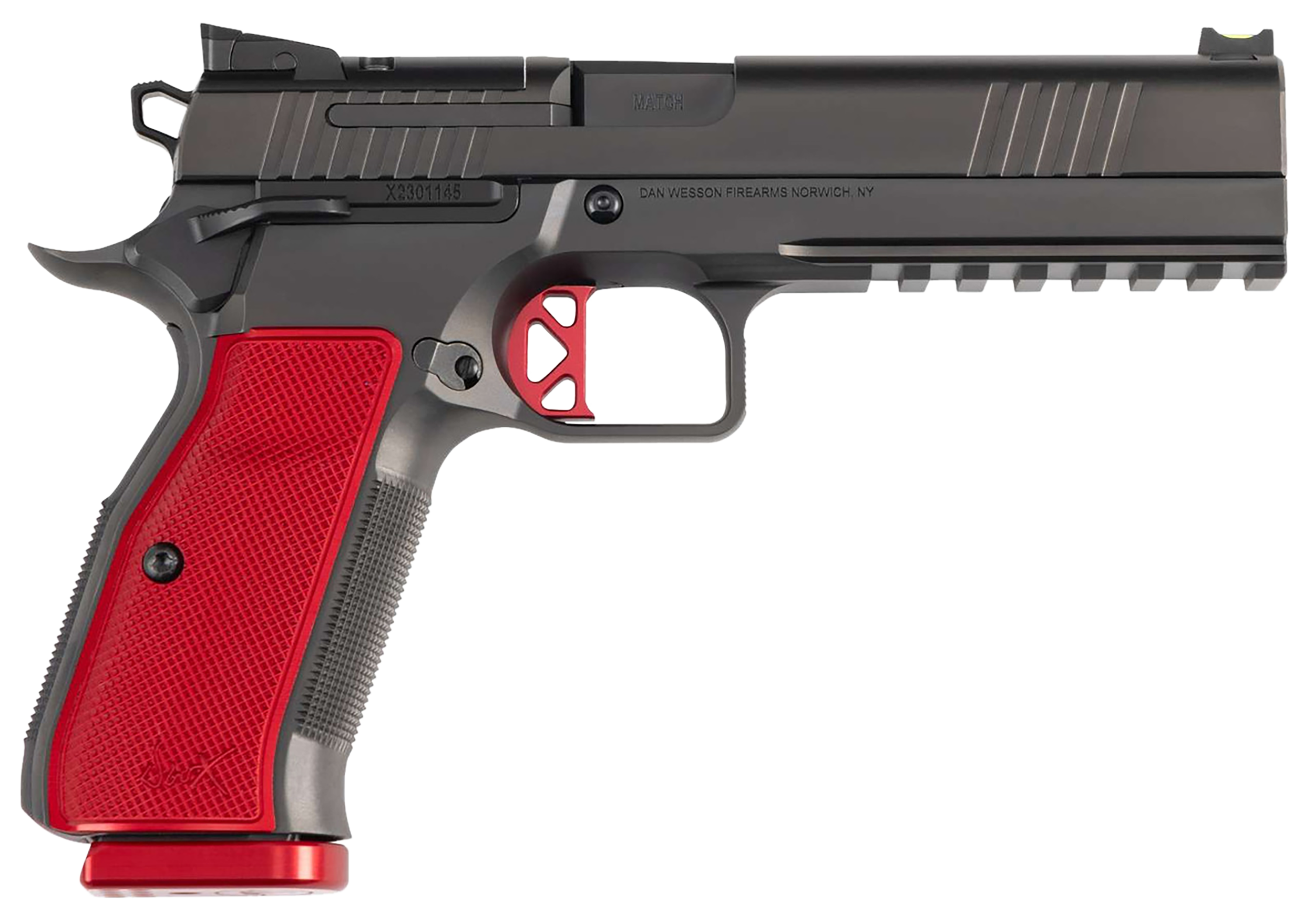 Dan Wesson 92003 DWX  9mm Luger 19+1 4.95" Black Match Grade Barrel, Black DLC Optics Ready Serrated Steel Slide, Black Aluminum Frame w/Beavertail & Picatinny Rail, Red Textured Aluminum Grip