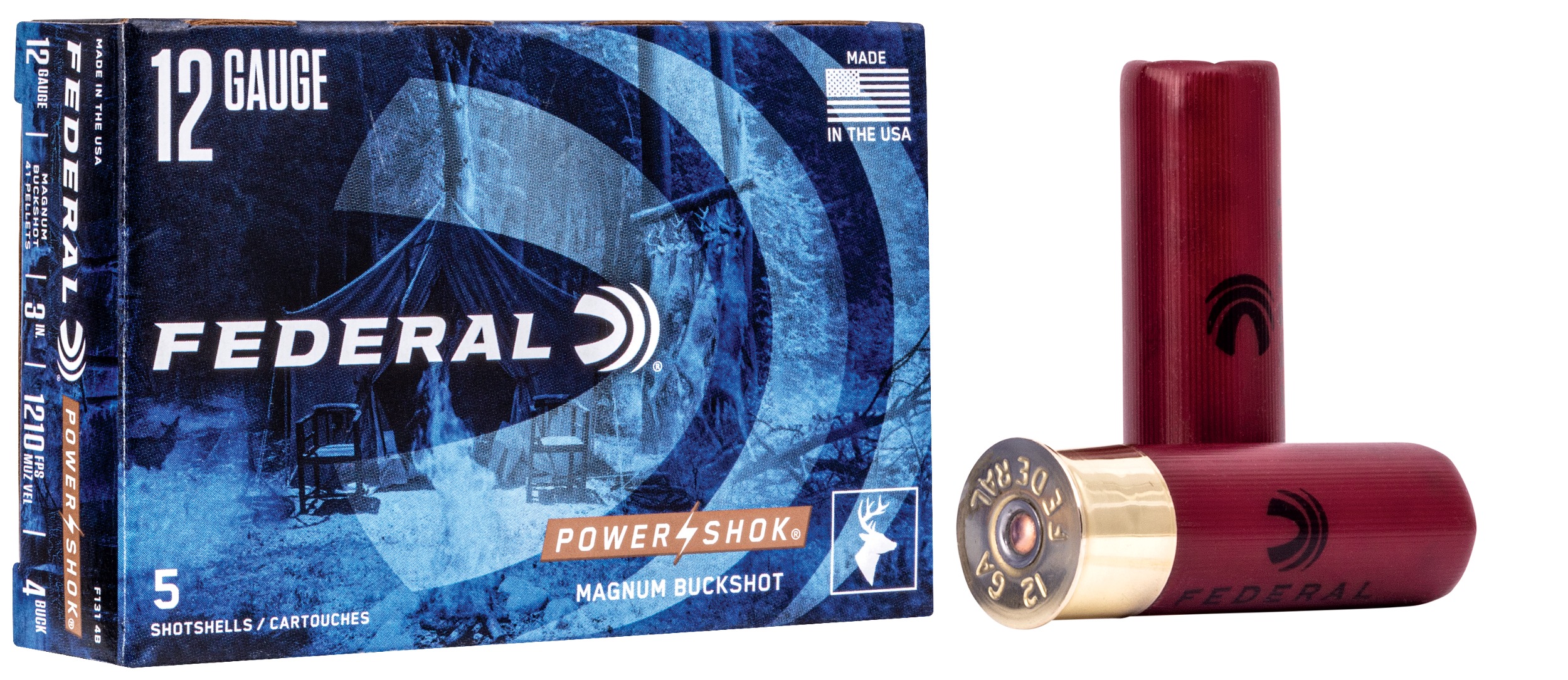 Federal F1314B Power-Shok Magnum 12Gauge 3" 41Pellets 1 15/16oz 4BuckShot 5 Per Box/50 Case