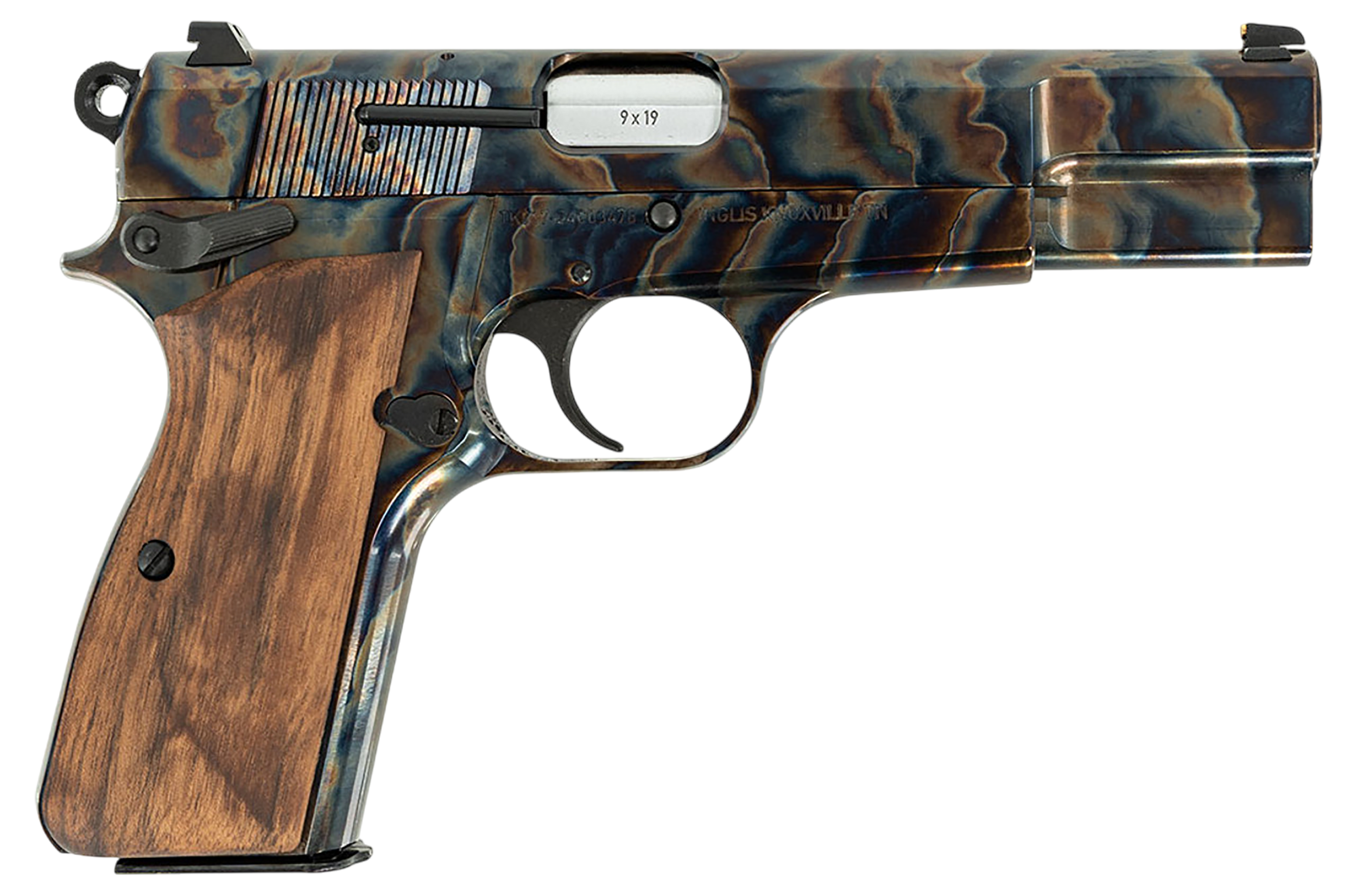 Inglis 12000010 GP-35  Full Size Frame 9mm Luger 15+1 4.70" Hard Chrome Plated Stainless Steel Barrel, Color Case Hardened Carbon Steel Serrated Slide, Color Case Hardened Steel Frame, Walnut Grip