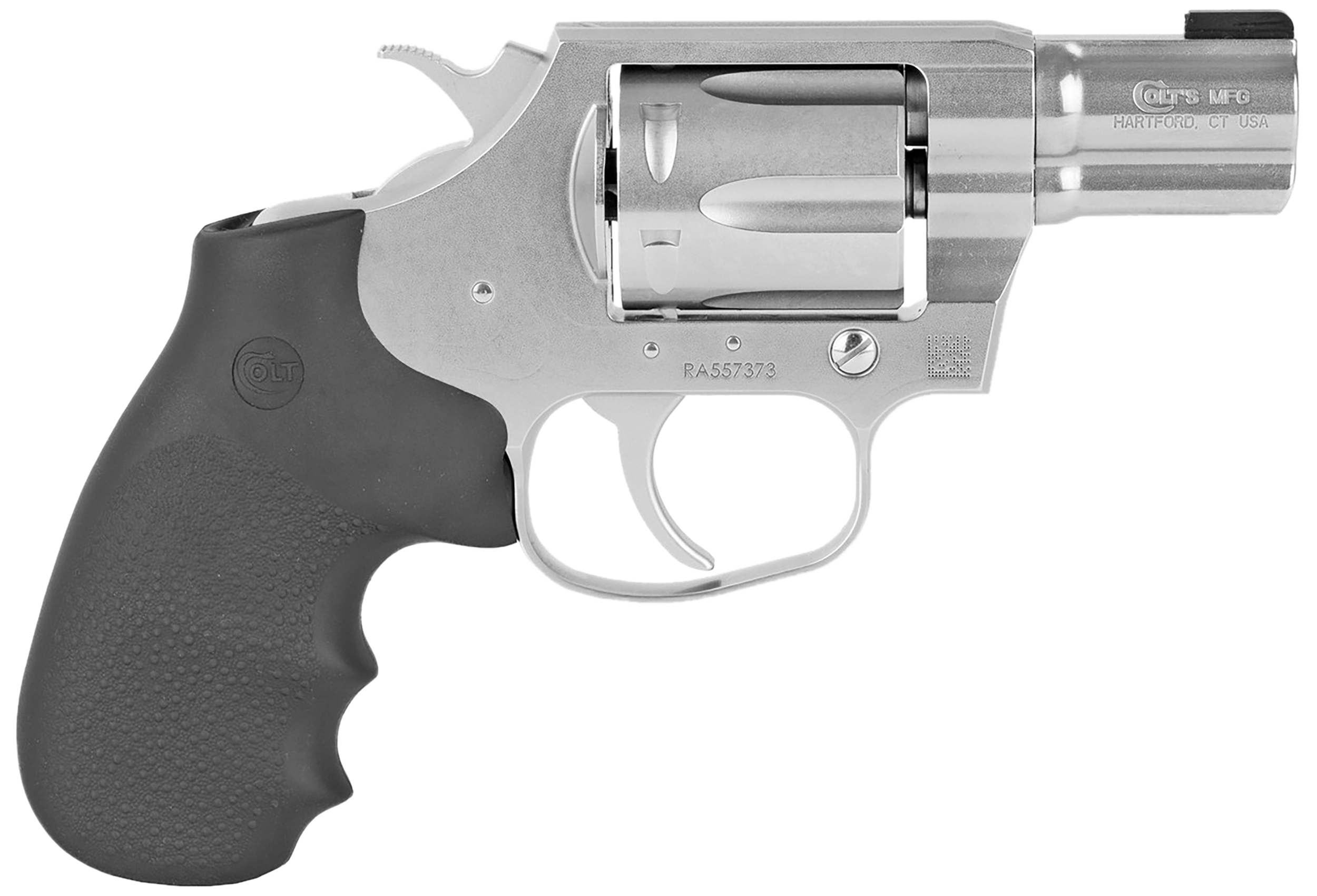 Colt Mfg COBRASB2BB Cobra 38 Special 6 Shot 2" Brushed Stainless Steel Barrel & Cylinder, Matte Stainless Frame, Black Hogue Rubber w/Finger Grooves Grip