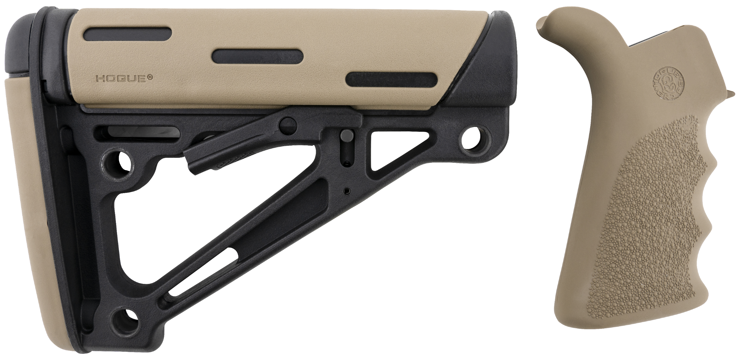 Hogue 15356 OverMolded Collapsible Buttstock Black Synthetic Flat Dark Earth OverMolded Rubber & Flat Dark Earth Rubber Finger Grooved Grip for AR-15, M16 with Mil-Spec Buffer Tube (Tube Not Included)