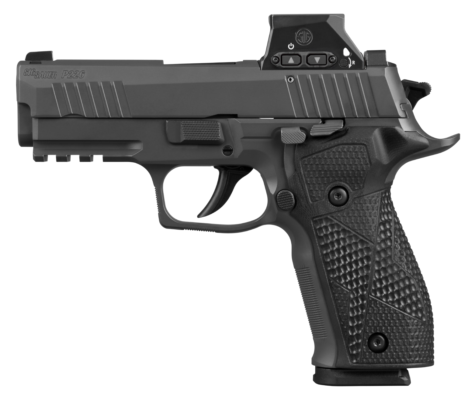 Sig Sauer 226XCA9RXSL10 P226X w/Optic Carry 9mm Luger 10+1 3.80" Bull Barrel w/Target Crown, Matte Black DLC Stainless Steel Serrated w/Optic Slide, Black Anodized Alloy Frame w/Picatinny Rail, Black