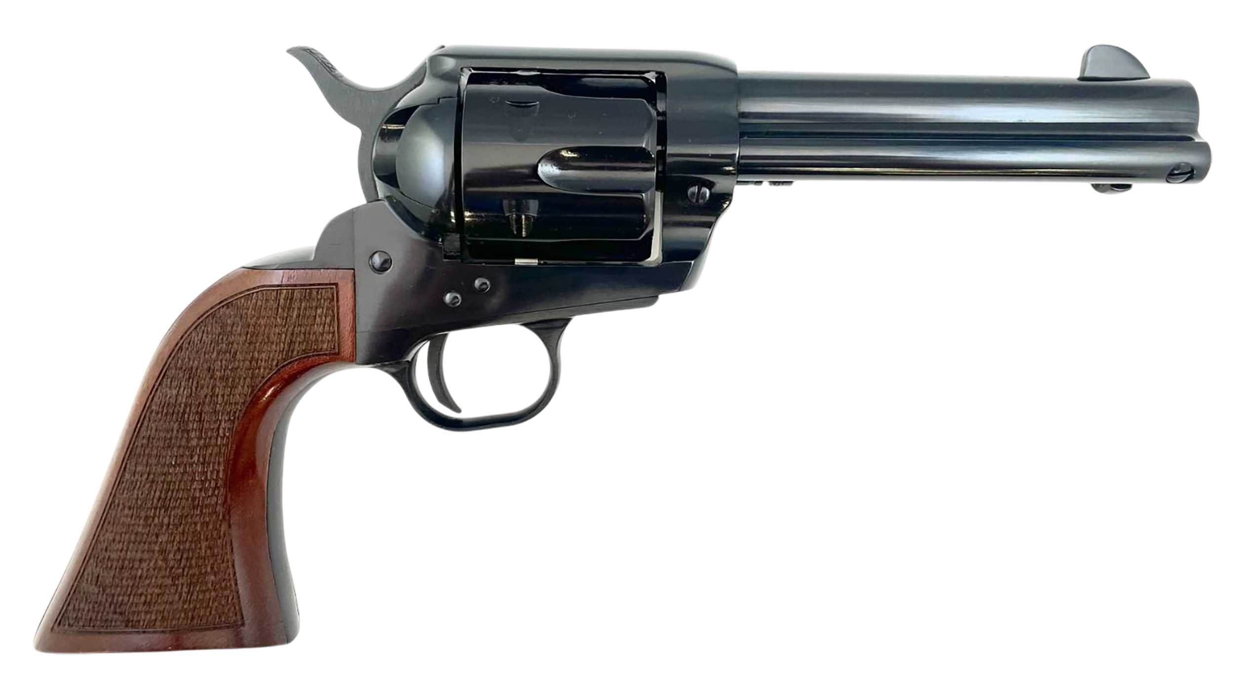 Taylors & Company 200107 1873 Pietta 9mm Luger 6 Shot 4.75" Blued Round Barrel, Blued Cylinder & Steel Frame, Walnut Checkered Army Style Grip, Manual Safety, Exposed Hammer