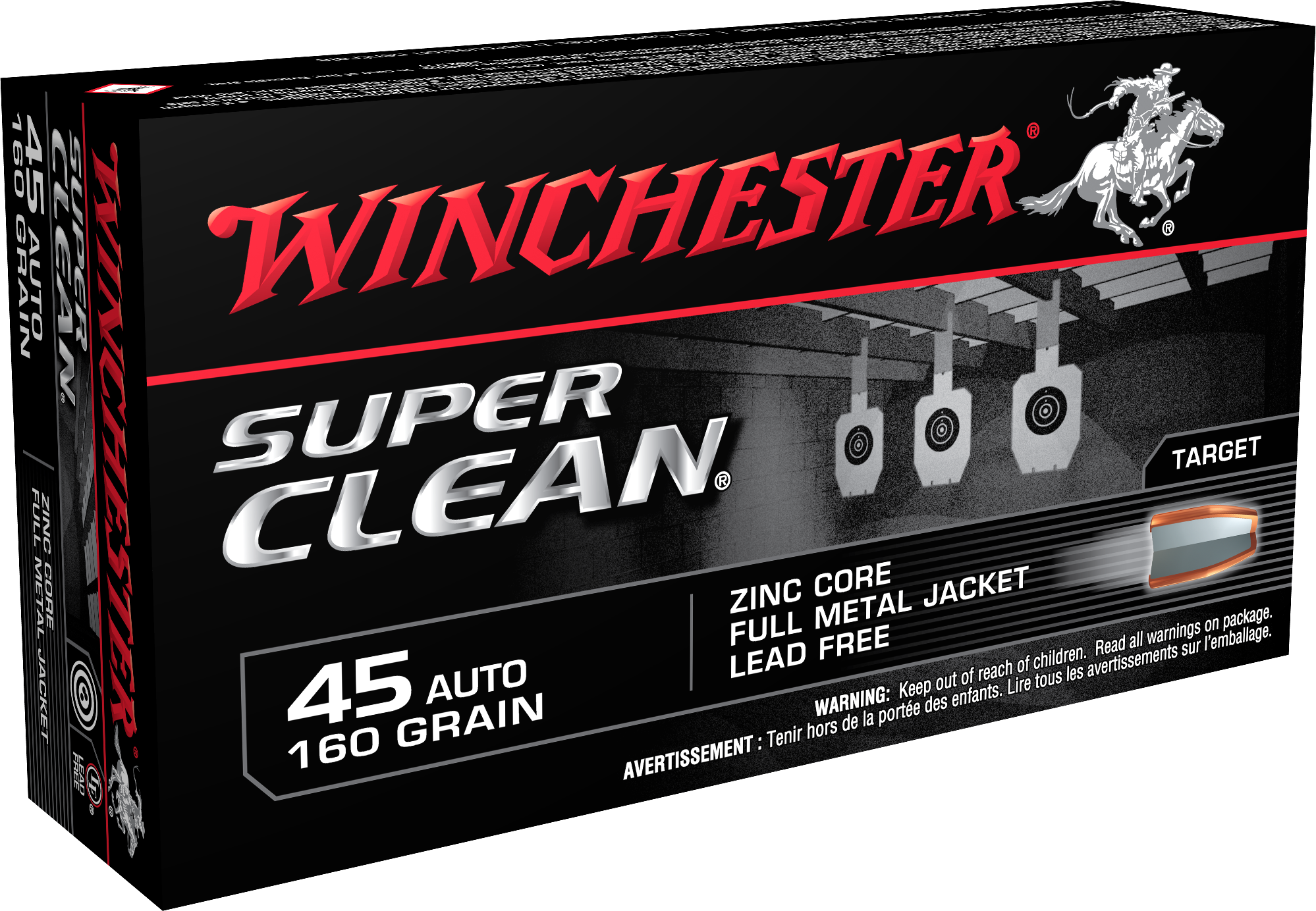 Winchester Ammo W45LF Super Clean  45ACP 160gr Lead Free Full Metal Jacket 50 Per Box/10 Case