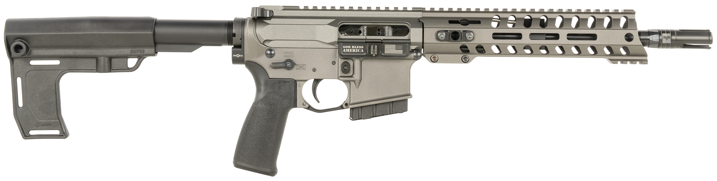 Patriot Ordnance Factory 2171 P15 Constable 300 Blackout 30+1 10.50" M-LOK Handguard, Tungsten Cerakote Aluminum Receiver w/Picatinny Rail, Black Polymer MFT Blade Stabilizer, MFT Grip