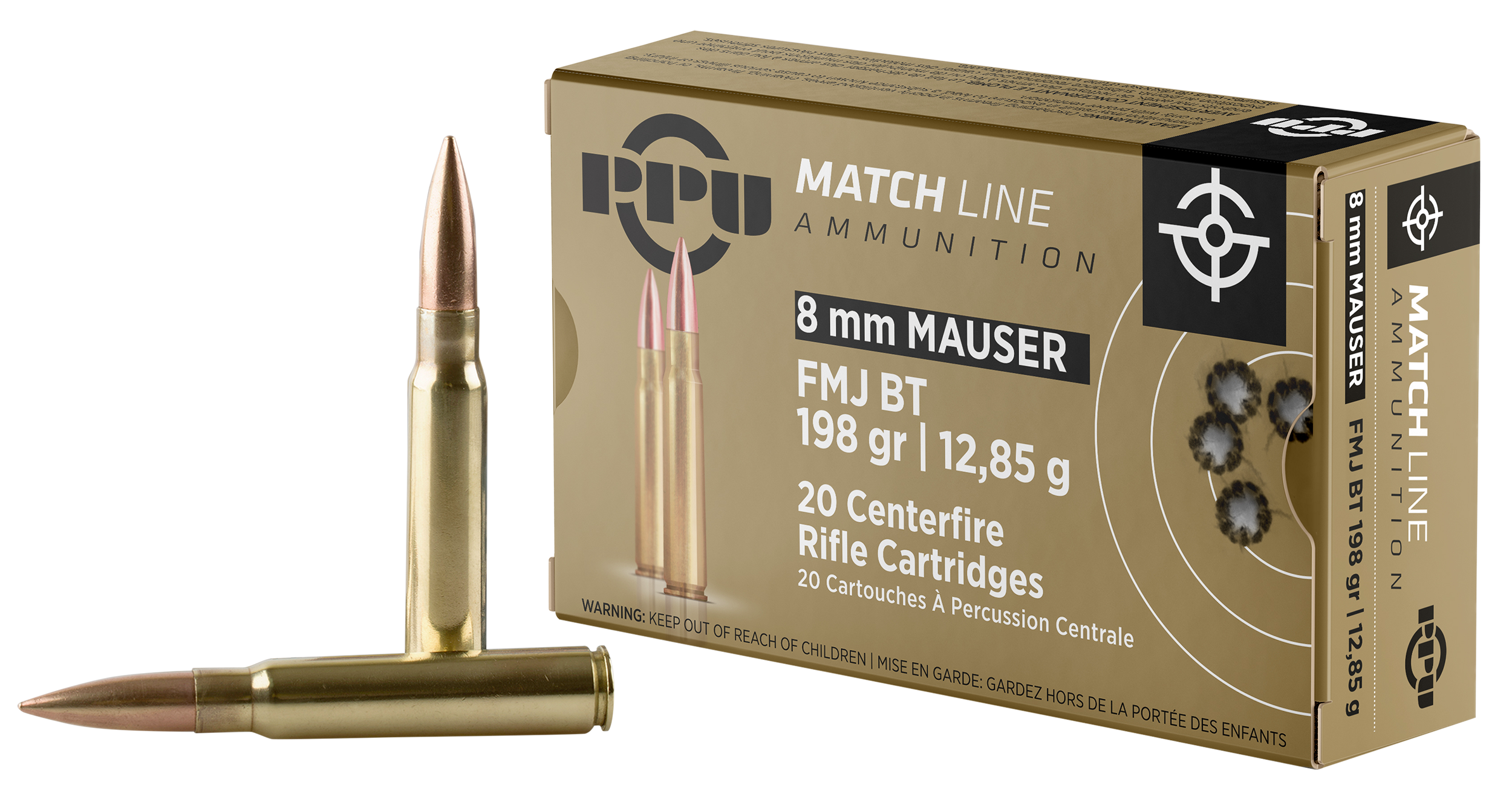 PPU PPM8 Match 8mmMauser 200gr Full Metal Jacket Boat Tail 20 Per Box/10 Case
