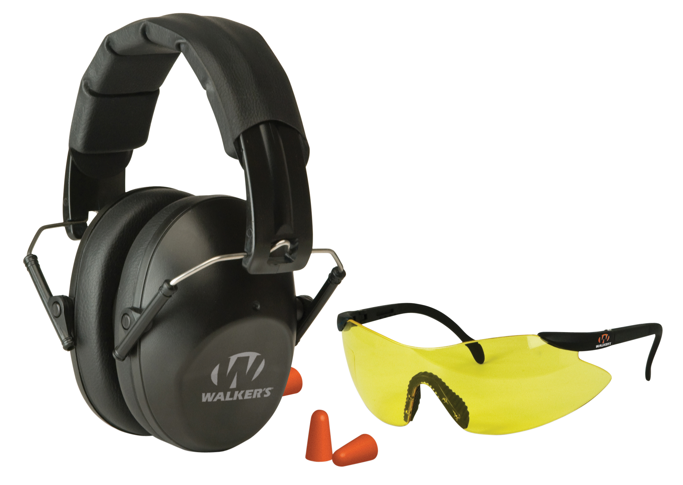 Walker's GWPFPM1GFP Pro Low Profile Passive Muff Combo Kit Includes Foam Ear Plugs, Low Profile 31 db Over the Head Passive Muff, Shooting Glasses w/Yellow Lens