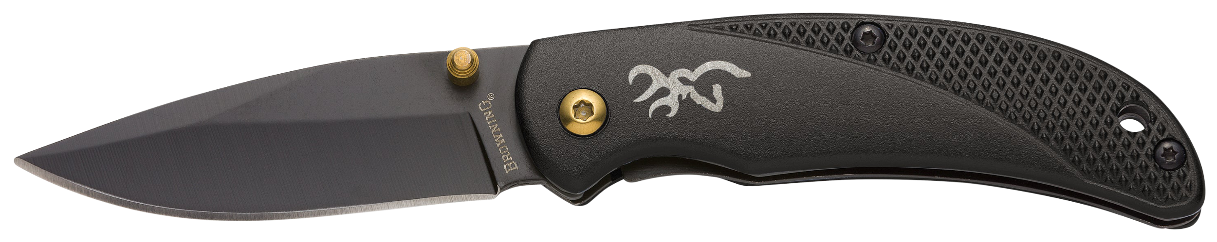 Browning 3220340 Prism 3  EDC Folding 2.38" Plain Black Oxide 7Cr17MoV SS Blade, Black w/Brass Accents & Logo Anodized Aluminum Handle, Includes Pocket Clip