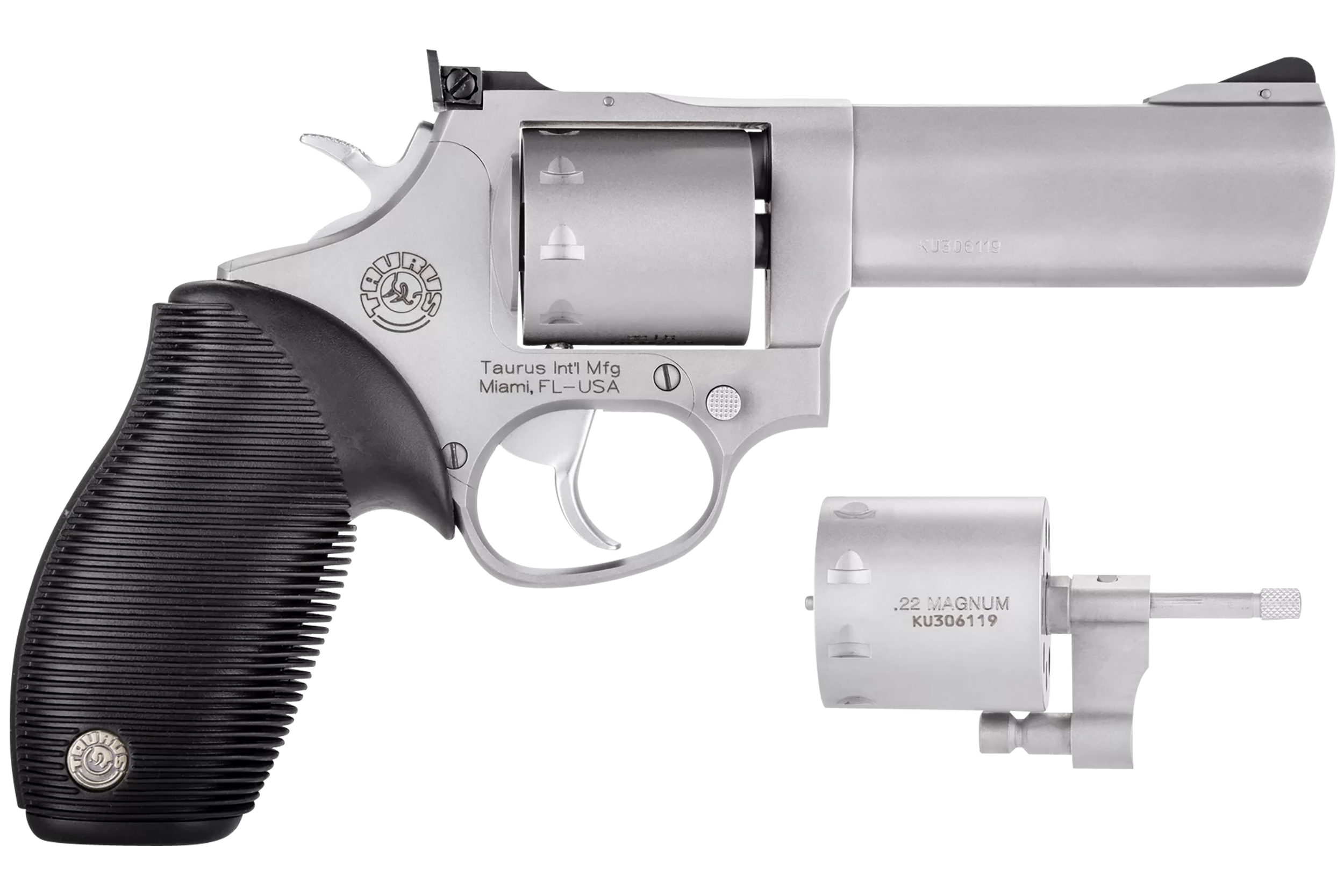 Taurus 2992049 Tracker 992 22 LR or 22 WMR 9rd 4" Barrel, Overall Matte Finish Stainless Steel & Black Ribber Grip Includes Cylinder
