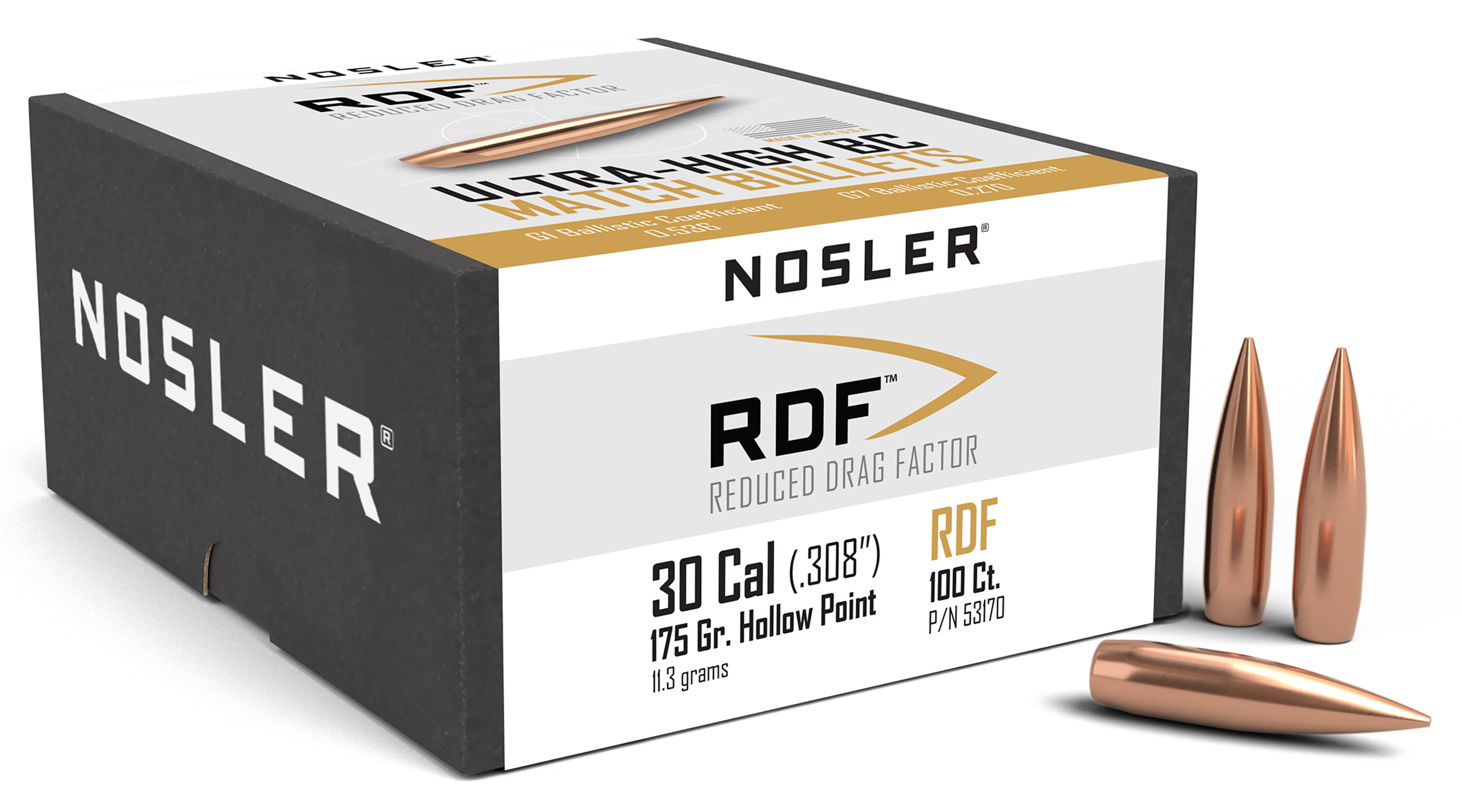 Nosler 53170 RDF Match 30Cal 175gr Hollow Point Boat Tail 100/Box