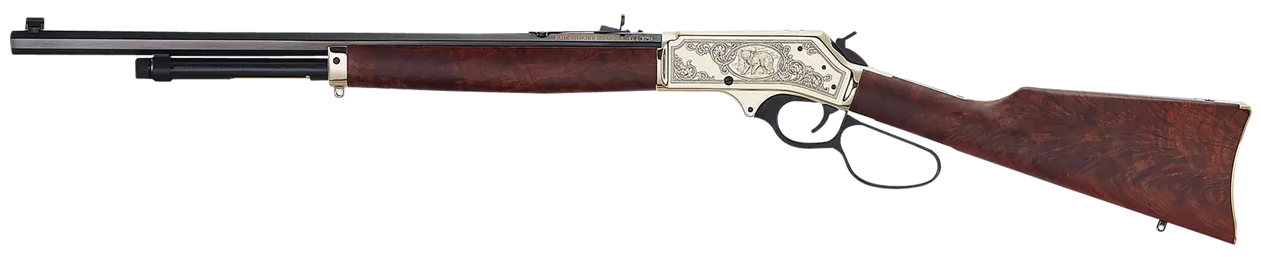 Henry H010BGWL Wildlife 45-70 Gov 4+1 22" Blued Octagon, Polished Brass Engraved Rec, American Walnut Furniture, Large Loop Lever, Adj. Brass Bead Sight
