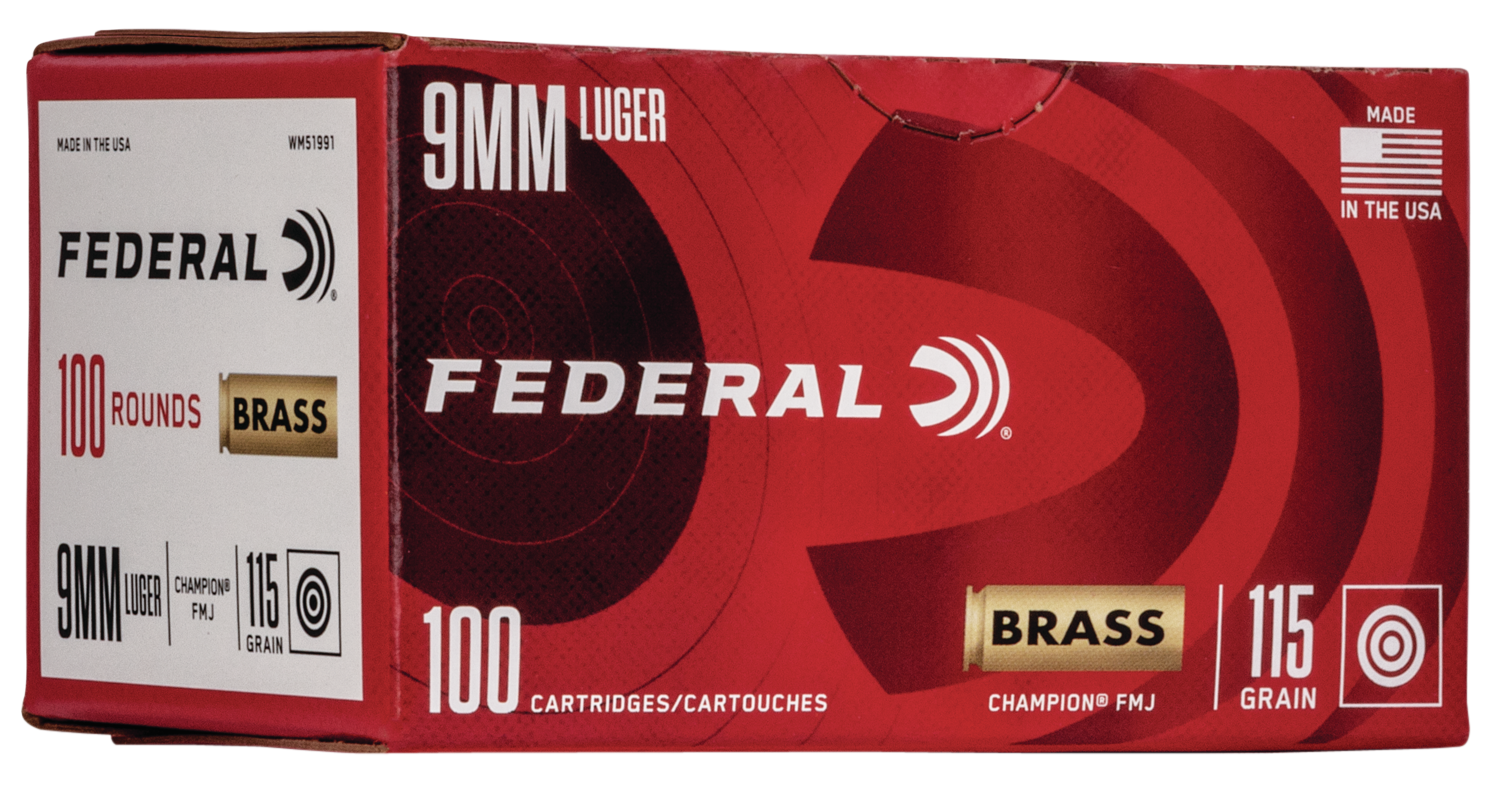 Federal WM51991 Champion Training 9mmLuger 115gr Full Metal Jacket 100 Per Box/5 Case
