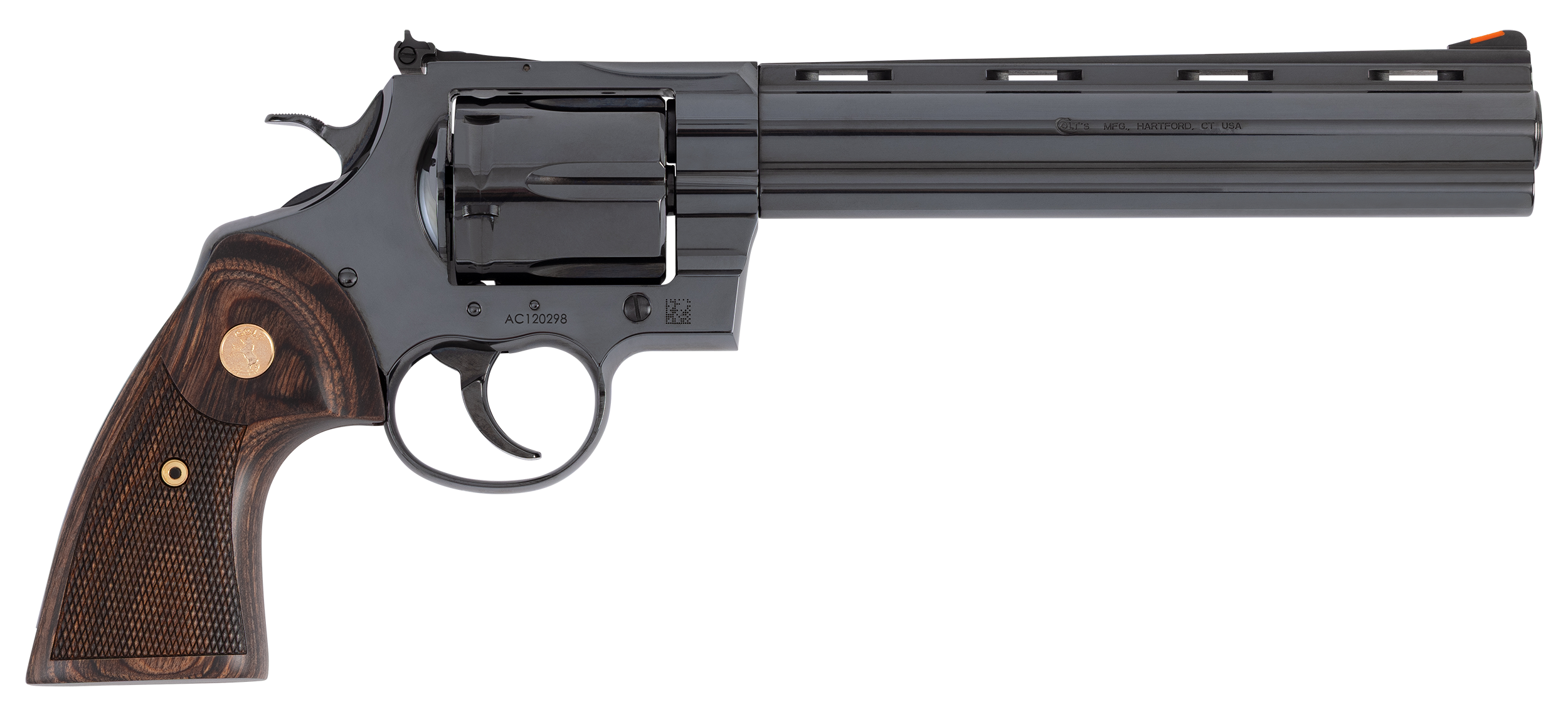 Colt Mfg ANACONDABP8WTS Anaconda  Large 44 Mag 6 Shot 8" Blued Vent Rib Barrel, Cylinder, Drilled & Tapped Steel Frame, Hogue Finger Grooved Grip, Exposed Hammer