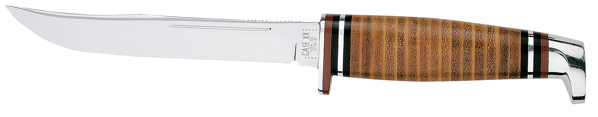 Case 00381 Hunter 5" Fixed Clip Point Plain Mirror Polished Tru-Sharp SS Blade/4.50" Grooved Leather Handle Includes Sheath