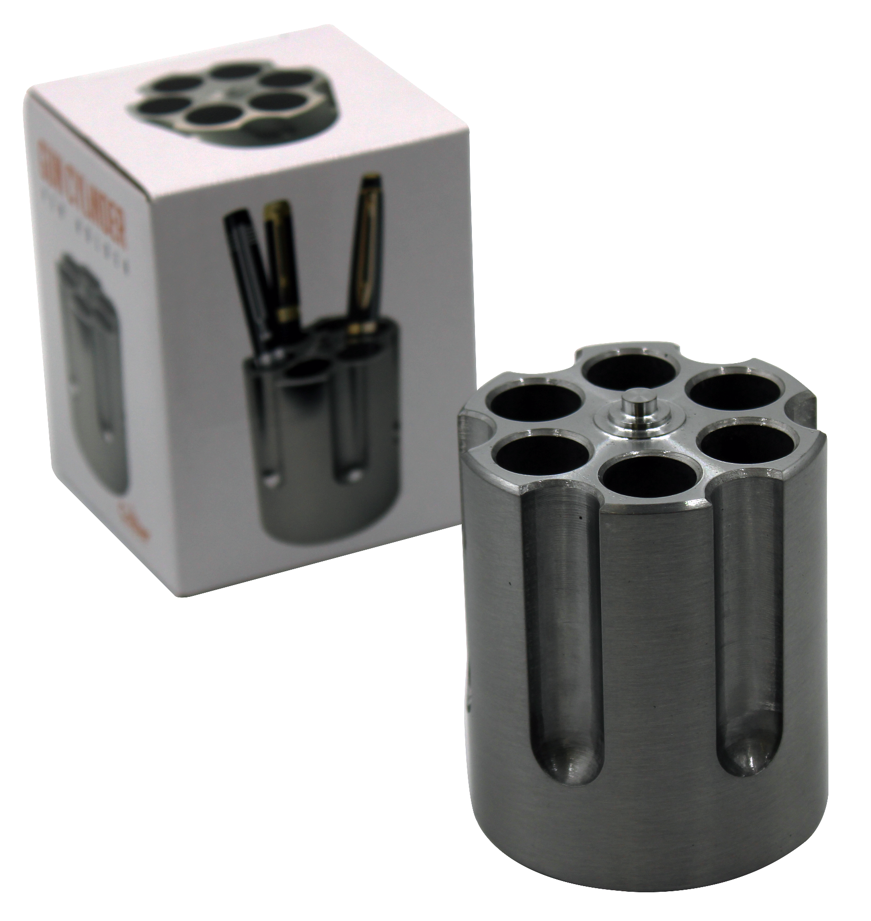 Caliber Gourmet CBG1007BK Caliber Gourmet Cylinder Pen Holder Black Aluminum 3.25" x 2.75" Pistol Cylinder