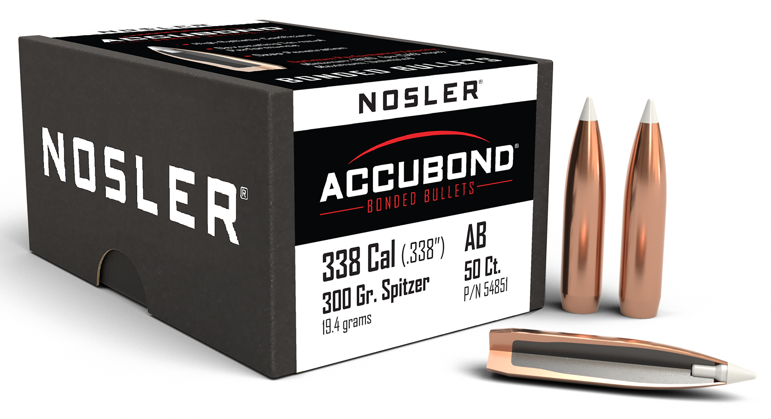 Nosler 54851 AccuBond 338Cal 300gr Spitzer Point 50/Box