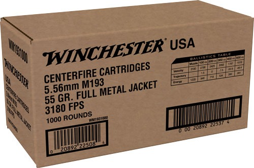 WINCHESTER USA 5.56X45 55GR FMJ 1000RD CASE LOT