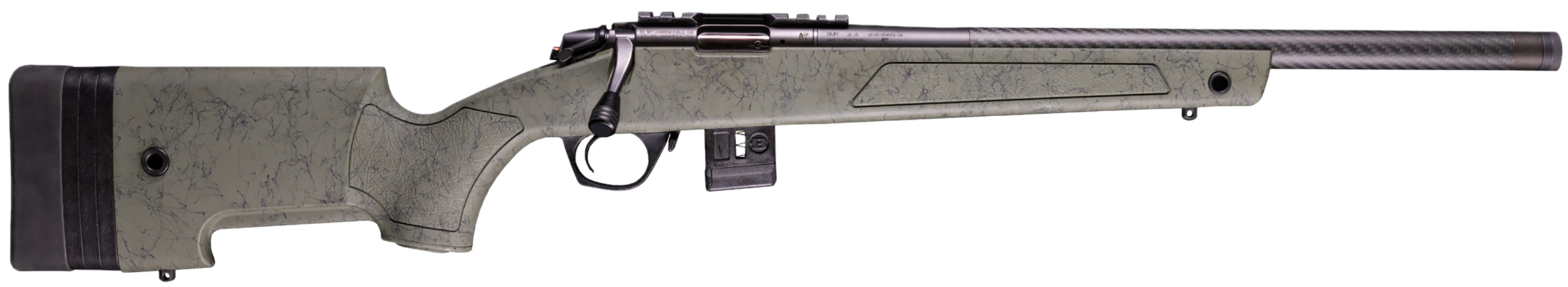 Bergara Rifles BMR010 BMR-X Carbon Fiber 22 WMR 10+1 18" Carbon Fiber Threaded Barrel, Black Cerakote Picatinny Rail Steel Receiver, Adj LOP Black w/Green Webbing Synthetic Stock