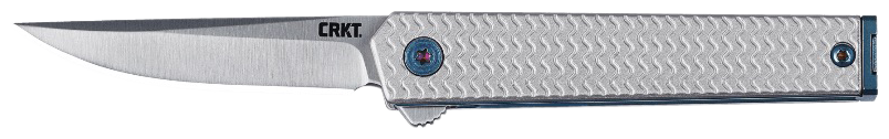CRKT 7081 CEO Microflipper Micro 2.36" Flipper Drop Point Plain Satin 12C27 Sandvik Blade, Silver Textured w/Blue Liner & Accents Aluminum Handle, Includes Pocket Clip