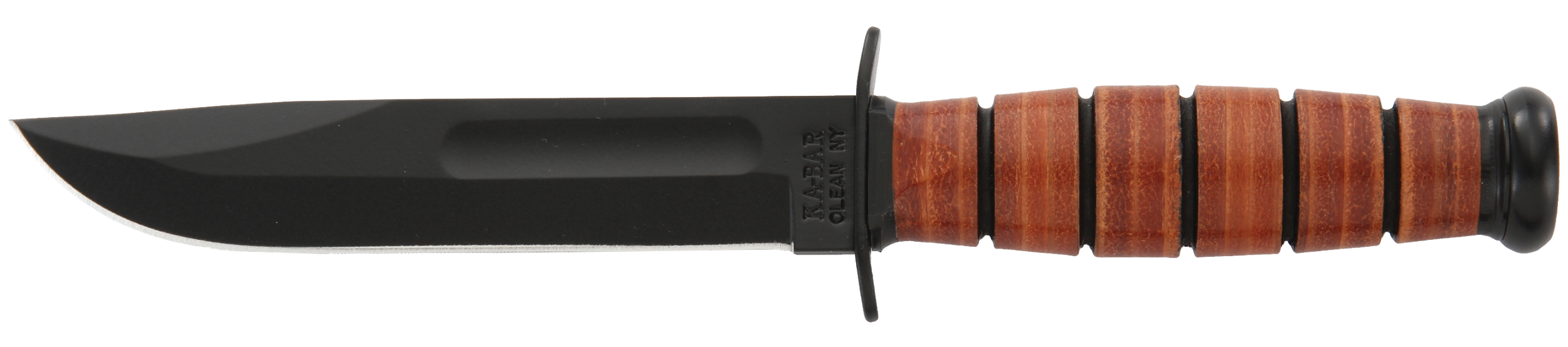 Ka-Bar 1250 Short USMC 5.25" Fixed Clip Point Plain Black 1095 Cro-Van Blade, Brown Leather Handle, Includes Sheath