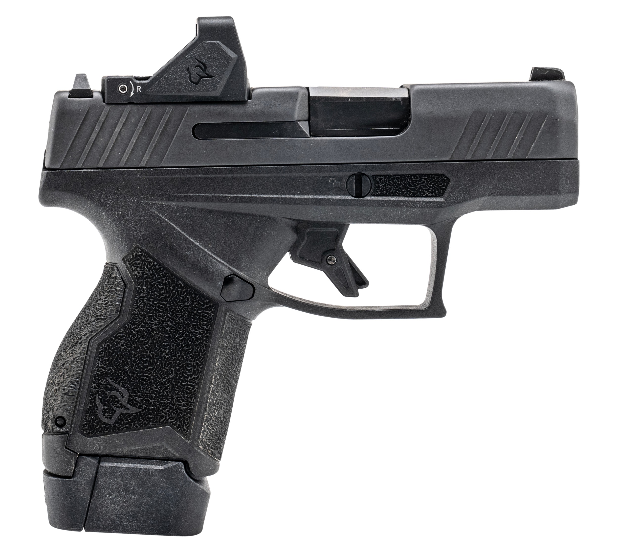 Taurus 1-GX4MP931-10RD GX4 w/Optic Micro-Compact 9mm Luger 10+1 3.06" Satin Black DLC Barrel, Black Gas Nitride Alloy Steel Serrated w/Optic Slide, Black Stainless Steel Frame, Textured Grip, Viridian