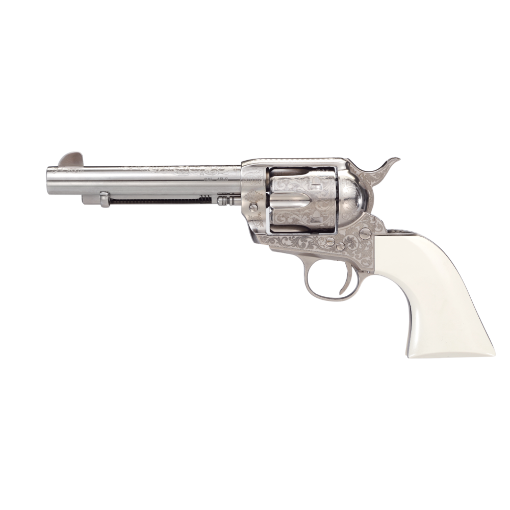 Taylors & Company 1873 Outlaw Legacy Handgun .45 Colt 6rd Capacity 5.5" Barrel Engraved Nickel with White