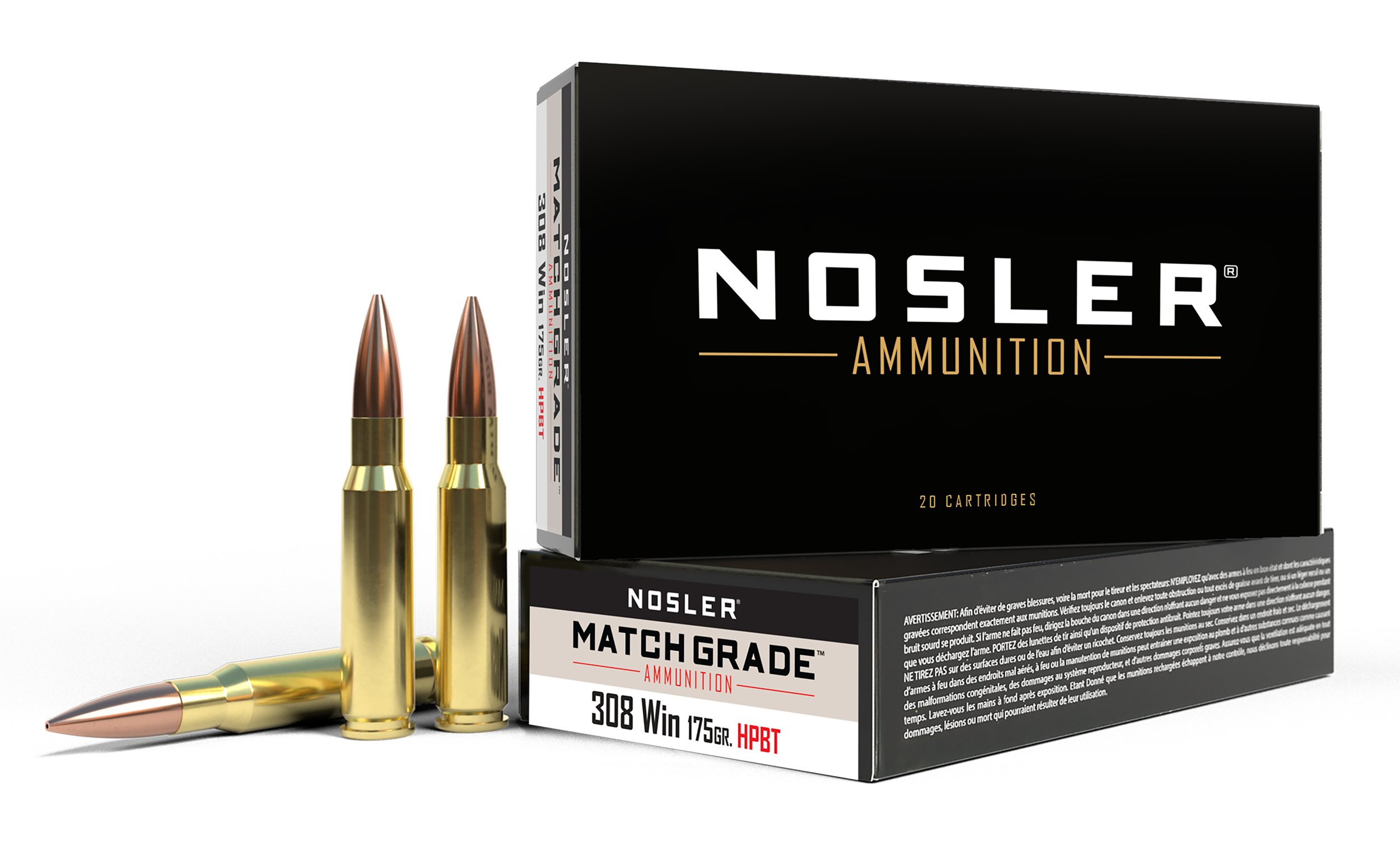 Nosler 60072 Match Grade  308Win 175gr Custom Competition Hollow Point Boat Tail 20 Per Box/10 Case
