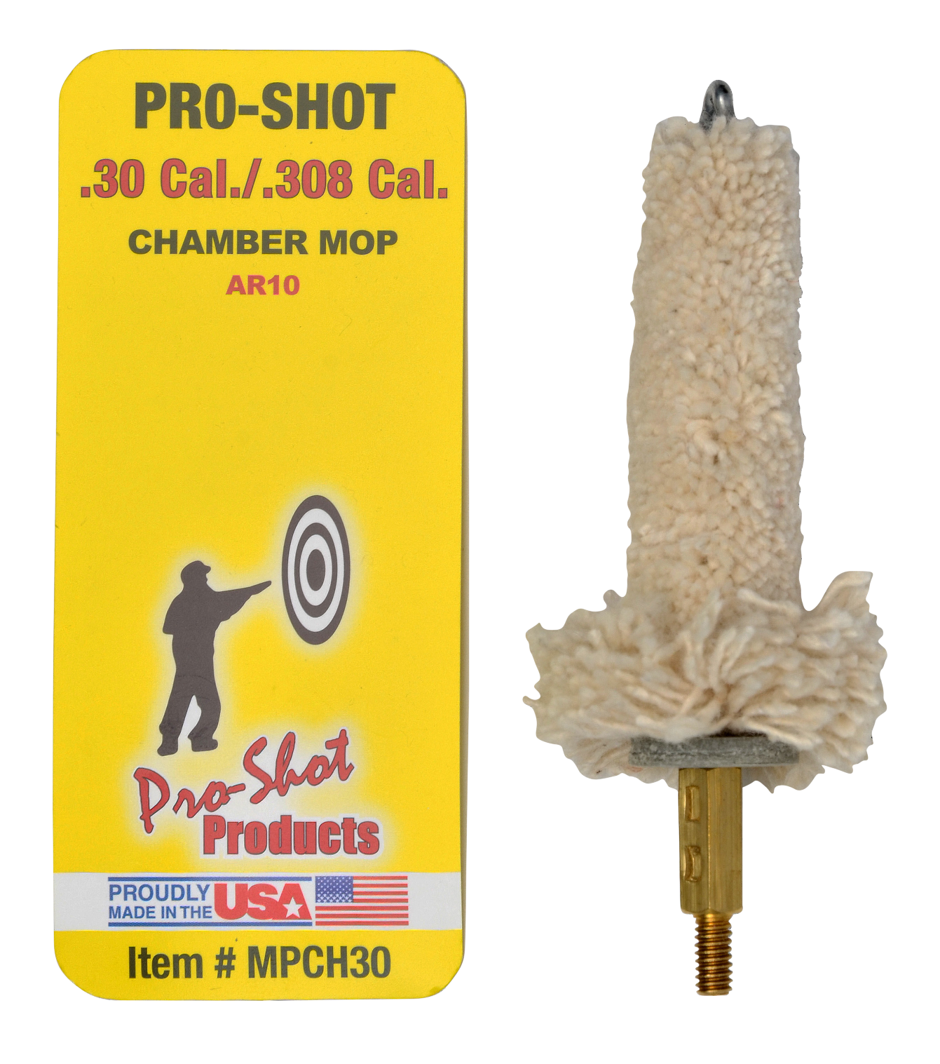 Pro-Shot MPCH30 Chamber Mop Military Style .30/ .308/ 7.62x51mm NATO AR Platform #8-32 Thread 100% Cotton Mop Brass Core