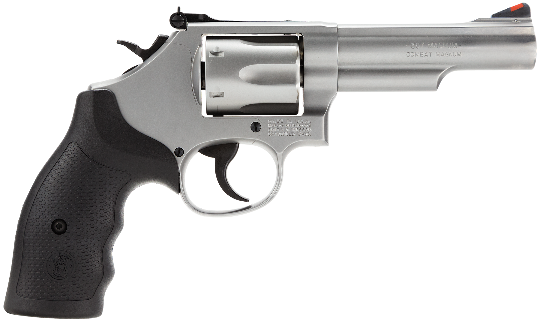 Smith & Wesson 162662 Model 66 357 Mag or 38 S&W Spl +P Stainless Steel 4.25" Barrel, 6 Shot Matte Stainless Steel K-Frame, Red Ramp Front/White Outline Rear Sights, Internal Lock